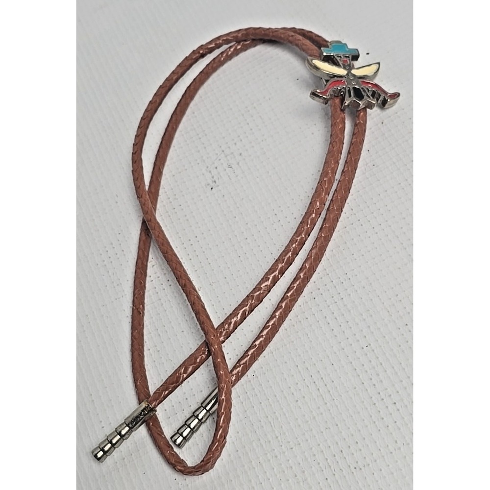 Vintage Bolo Tie Thunderbird Inlays Of Mosaic Native American Art Southwestern - Picture 6 of 10